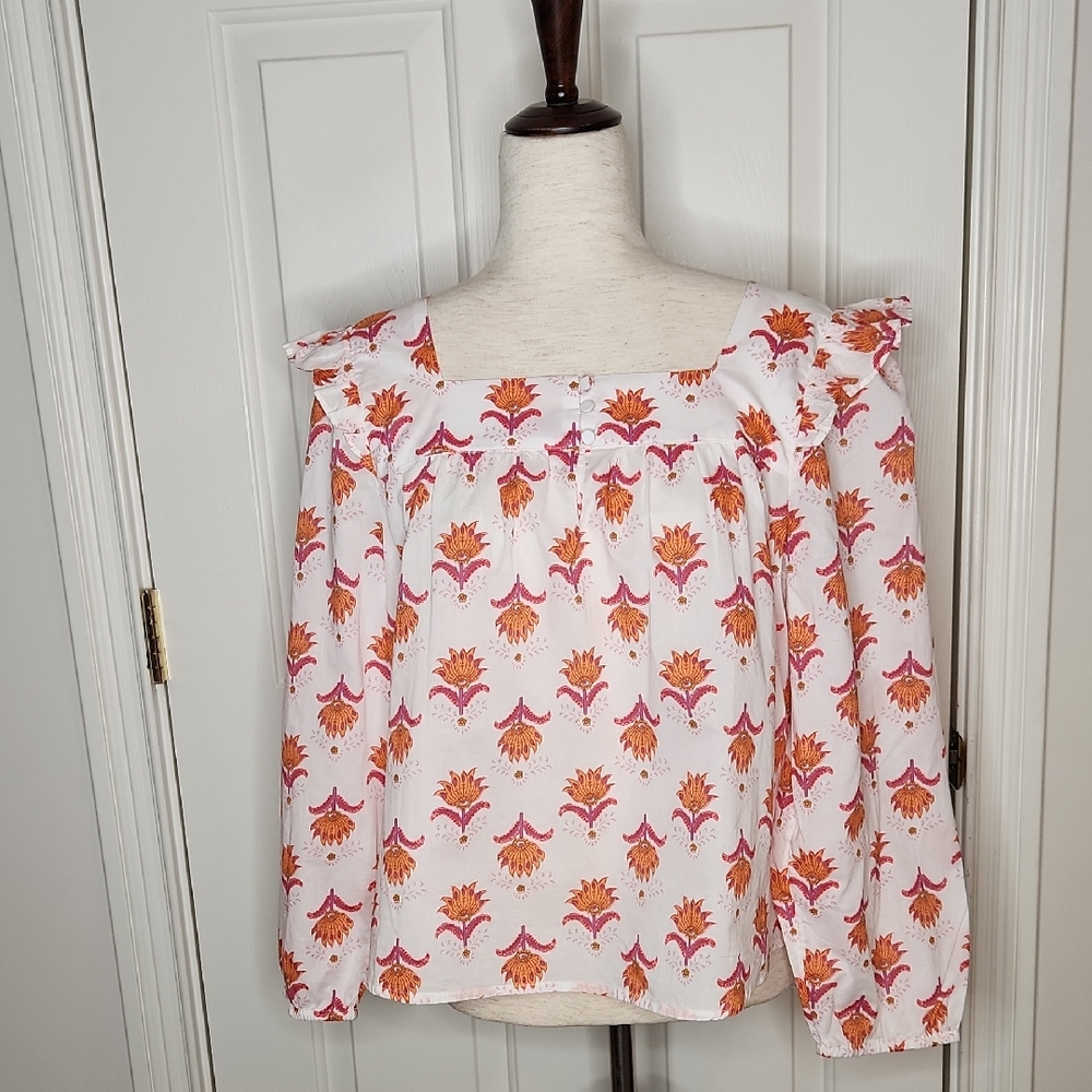 J.Crew Squareneck Ruffle Top White Fresh Cantaloupe Size XL NWT